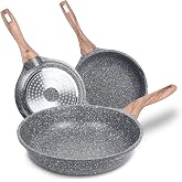 La Moustache - Set of frying pans 20/24/28 cm【Ebook +40 recipes】with non-stick, PFOA/PFOS-free, suitable for induction set, p