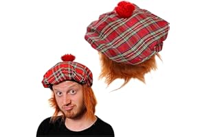 I LOVE FANCY DRESS Tam O' Shanter Hat with Wig X 12 - Scottish Fancy Dress Hat and Ginger Wig - St Andrews Day - Scotland Burns Night