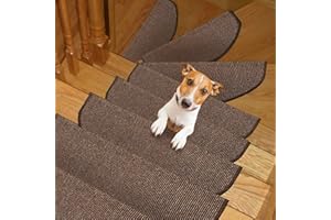 Qingbei Rina Tappetini antiscivolo per scale, confezione da 15, 22 x 65 cm, con adesivo di sicurezza, protezione per gradini in legno e pavimento delle scale (beige-marrone)