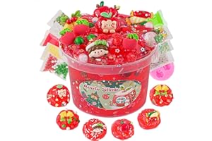 LAWOHO 300ml Apple Slime con argilla, kit di slime rosso trasparente con 9 confezioni di componenti aggiuntivi per slime, kit di slime natalizio per regali di compleanno, Halloween, Natale, Pasqua