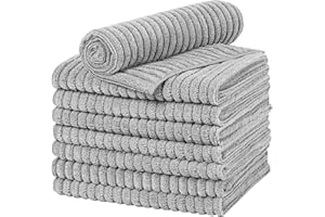 gryeer Microfibre Tea Towels, Thick, Soft, Super Absorbent and Lint Free Kitchen Towels, 45 x 65 cm, Pack of 8, Grey
