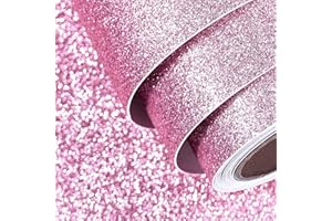 FunStick 40CM×6M Carta da Parati Camera da Letto Adesiva Glitter Rosa Bambini Rotolo Cameretta Fantasie Wrapping Pellicola Adesiva per Mobili Cassetti Comodini Rosa Carta Adesiva per Mobili Bambini