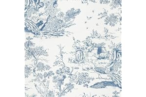 Yomshi Blue and White Wallpaper Sticky Back Plastic Plant Animal Pattern Vinyl Film Self Adhesive Wallpaper Stick and Peel Roll for Bedroom Living Room Wall Furniture 41×10M