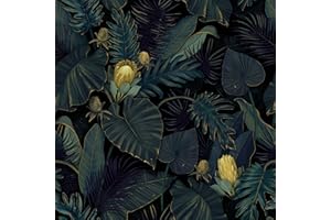 Alzkkll Dunkles Blatt Tapete,600 * 44.5cm Verdicken Ablösbare Wasserdichte Tapete Dekorativ Gelbe Blumentapete Vinyl Selbstklebendes Kontakt Papier für Wohnzimmer Schlafzimmer Waschraum Schrank Wand