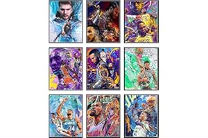BigWig Prints Set di 9 poster da basket per camera dei ragazzi NBA decorazione da parete sportiva Kobe Bryant, Lebron James, Steph Curry, Kawhi Leonard, senza cornice, 20,3 x 25,4 cm