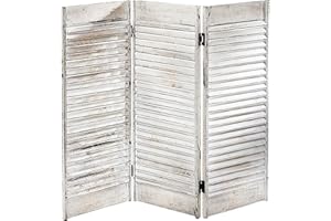 ‎KOBOLO Kobolo Paravent Lamellen, weiß, 90x81 cm, dekorativer Raumteiler im Vintage Look & Landhausstil, vielseitig als Tischparavent, Fenstersichtschutz oder kleine Abtrennung