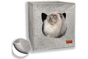 AVEELO Katzenhöhle aus Filz mit Anti-Rutsch Boden Katzenbox passend für IKEA Regal Kallax und Expedit mit herausnehmbaren Kissen Katzenhaus Filzhöhle für Katzen und kleine Hunde Katzenkorb (Hellgrau)