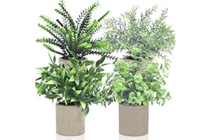AOKKR 4 Piezas Macetas Decorativas Pequeñas, Mini Plantas Artificiales en Macetas, Plantas de Plástico Falsas, Artificiales Verdes de Interior para Cocina, Comedores, Room Decor, Escritorio y Oficina