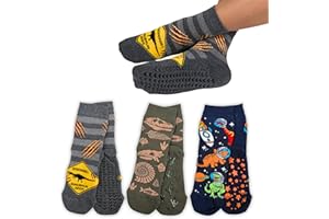LEON D'ORO Chaussettes enfant antidérapantes en coton 3 paires chaussettes enfant abs école maison gonflables, fabriquées en Italie