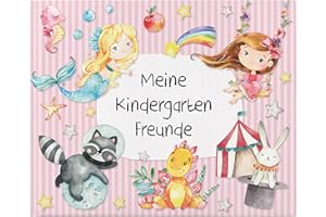 Papierdrachen Libro degli amici di alta qualità per bambini – Amici dell'asilo – Rosa – Poesia con sirena, principessa e dinosauri – per 27 amici – Design colorato adatto ai bambini