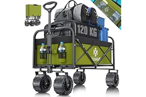 ‎KESSER KESSER® Bollerwagen faltbar mit Breite Reifen Handwagen Transportkarre Gerätewagen, inkl. 2 Netztaschen & Seitentasche | klappbar | Vollgummi-Reifen | Transportwagen Gartenanhänger, Khaki