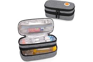 CURMIO Custodia da trasporto in EpiPen con isolamento a doppio strato, borsa portatile per medicinali per 2 EpiPen, Auvi-Q, siringhe, distanziatore, spray nasale, casa e viaggio, Grigio