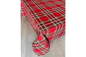 1KDreams Tovaglia di Natale Scozzese Tartan in Lurex effetto glitter. Moderna e tradizionale. Rossa. (130x240 cm)