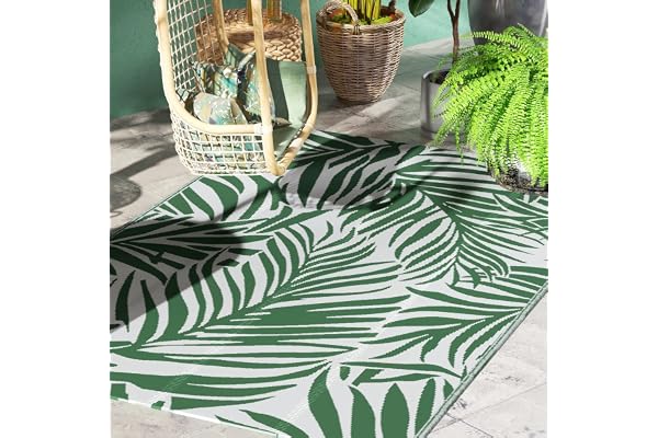 Outsunny Tapis d'extérieur réversible Motif Feuilles Vertes Tropical - polypropylène Haute densité 310 g/m² - dim. 152L x 243l cm Vert
