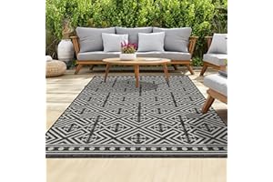 HomeArt Outdoor Rugs | Easy-Cleaning Indoor & Outdoor Area Rugs for Porch, Deck, Balcony, Garden, Picnic, Kitchen, Hallway | UV & Weather-Resistant Large Patio Rug Mats | Anthracite Cream 200 x 290 cm