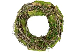 FLAIR FLOWER Kranz mit Moos Weidenkranz romantische Deko Blumenkranz Rattankranz Dekokranz Kerzenkranz Kunstblumendeko Landhaus Kränze Rohling Osterdeko Frühjahr Frühling Adventskranz Weihnachtsdeko Tischdeko