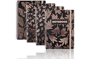 ASUEILC Asuric a4 Notebooks Spiral Bound 4 Pieces, Large Hardback a4 Notebook(288x210mm), Black with Rose Gold Embossed Cover, Notebook a4 Lined Spaced 8mm Apart Aids Students to Write Neatly