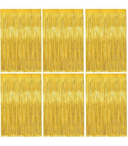 6 Rideaux Métalliques Franges Dorées 1x2m – Scintillants Aluminium Pour Fêtes, Mariages, Anniversaires Et Noël
