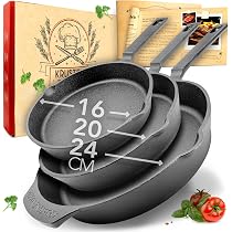 Poêle En Fonte 20 Cm - Compatible Induction, Gaz, Barbecue - Avec Manche En Bois - Idéale Steaks, Crêpes, Camping