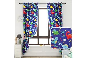 DALINA TEXTIL S.L Dalina Textil - Cortinas Infantiles Niño Transúcido Dos Paneles de 140x260cm- Cortinas Visillos Juveniles Animales para Habitación Sala de Estar 2 Piezas Patrón de Dinosaurio