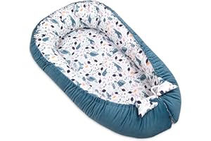 PIMKO Nid douillet multifonctionnel 2 côtés pour bébé - Hypoallergénique - Cocon - Lit de voyage - 55 x 90 cm - Coton et velours (Spruce)