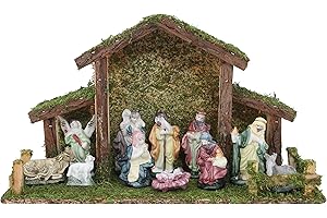 Toyland® Weihnachtskrippe, traditioneller Krippenstall mit 11 Figuren, Weihnachtsdekoration