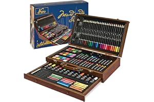 ‎VAN NASSAU FINE ART VAN NASSAU FINE ART XXL Malset 112-teilig | Hochwertiger Malkoffer Deluxe Für Erwachsene und Kinder | Kit Aus Holz Enthält 24 Buntstifte, 24 Wachsmalstifte, 24 Wasserfarben, 12 Acrylfarben und Mehr
