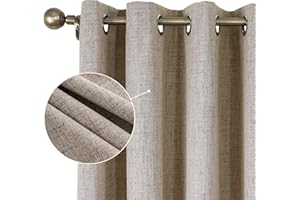 CUCRAF 100% Blackout Curtains Linen Curtains 72 Inch Drop 2 Panels Soft Texture Energy Saving Sun Blocking Eyelet TopThermal Curtains for Bedroom Living Room 46 X 72 Inch, Linen