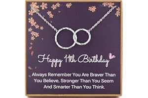 MADAOGO 11th Birthday Gifts for Girls, 925 Sterling Silver Interlocking Circles Necklace, 11 Year Old Girl Gifts