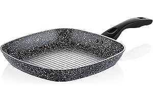 Westinghouse Poêle Grill 28cm - Toux Feux Dont Induction - Façon Pierre - Poele à Griller Fonte Aluminium - Anti Adhesive - Marbre Noir