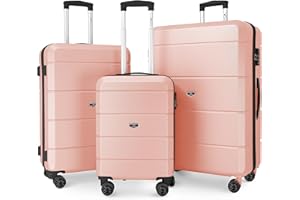 LUGG Travel Suitcase Set, 3 Hard Shell Cabin & Hold Luggage, Airline Approved, Lightweight & Strong, Secure TSA Lock, Internal Storage Pockets, Smooth Turning Wheels, 20" 25" 29" Suitcases (Rose Gold)