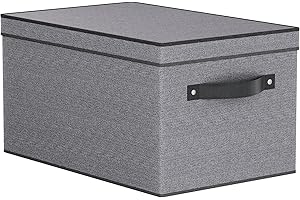 YheenLf 1 Pezzi Scatole Portaoggetti, Organizer Armadio con Maniglia, Contenitori per Armadio Salvaspazio, Utilizzato per Riporre Vestiti, Libri, Grigio, 32×23×18 cm