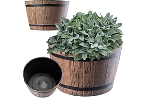 KADAX Ozdobna donica na kwiaty z tworzywa sztucznego, okrągła duża donica drewnopodobna, do użytku wewnątrz i na zewnątrz, do domu, ogrodu (Ø 40 cm, brązowa)