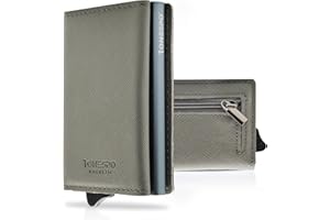 1ONESPO MAGNETIC Portafoglio uomo piccolo - Porta Carte di Credito uomo con Portamonete e Contanti - Protezione RFID 8 tessere, Grigio SAFFIANO