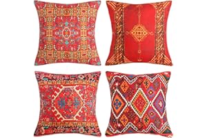 DAKTOU Juego de 4 Funda de Cojín Funda de Almohada Decorativa étnica Turca 50x50cm Patrón de Impresión de Alfombra Oriental Bohemia Cremallera Invisible Sofá para el Hogar Decoración Interior y Exterior