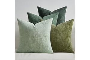 Topfinel Kissenbezug 40x40 Kissenbezüge Grün 4er Set Chenille Kissenhülle Sofakissen Dekokissen Zierkissenhülle Dekokissenbezug Rattan Webstil Design für Sofa Wohnzimmer Schlafzimmer Balkon Kinder