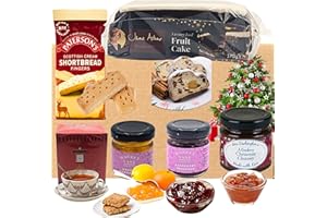 AKEDE Tea Gift Set | Afternoon Tea Hamper | Christmas Hamper | Hamper Gifts And Cake Gift Set With Brandy Fruit Cake, Blackcurrant Preserve, Shortbread Fingers And Tea Bags - For Men Women Tea Lovers