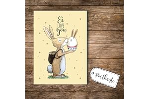 ilka parey wandtattoo-welt® A6 Postkarte Ansichtskarte Osterkarte Flyer Ostern Häschen Hase Osterhase mit Spruch Ei Love You pk100