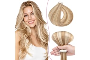 SEGO Pro Extension Adhesive Cheveux Naturel 10pcs 30cm #12/613 Brun Doré & Blond Décoloré Cheveux Humain Bandes Adhésives Invisibles Tape in Hair Extension (10g)