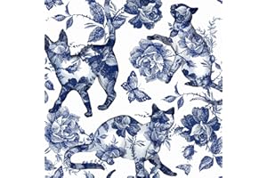 Alzkkll Vintage Blumen Tapete,300 * 44.5CM Verdicken Blaue Katze/Schmetterling Kontakt Papier Wasserfeste Tapete Vinyl Selbstklebende Wandtapete für Wohnräume Schlafzimmer