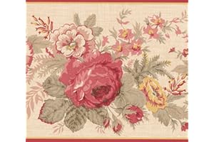 ZOTOYI Red Yellow Blooming Flowers Floral Wallpaper Border Retro Design, Roll 15' x 6''