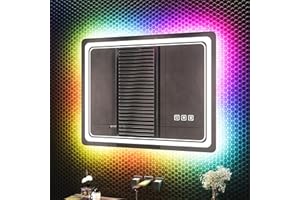 Lvifur Espejo de baño LED, 60 × 50 cm, espejo LED, interruptor táctil, temperatura de color ajustable, espejo de pared de iluminación doble, adecuado para dormitorio y hotel, 64012