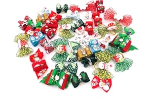 JpGdn 50Pcs Christmas Small Dogs Hair Bows Xmas Puppy Hair Bow Ties with Christmas Tree Santa Claus Snowman Rhinestone for Doggie Cat Rabbit Medium Pet Flowers Bowknot Grooming Accessories