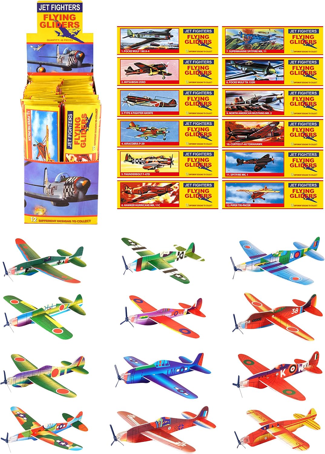 HENBRANDT Pack Of 12 Classic World War II Flying Plane Gliders- Polystyrene Pinata Toy Loot/Party Bag Fillers Wedding