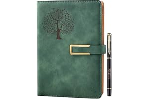 Farfume Ruled Refillable Notebook Premium Adventure A5 Journal, 21cm x 14.5cm Hardback Faux Leather Notebook, 100GSM Magnetic Buckle Notebook (Tree of Life - Green)