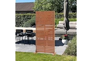 casa.pro Partition wall Nodepp Room divider 180 x 90 cm Privacy screen outdoor indoor Terrace Balcony Corten steel screen Noble rust