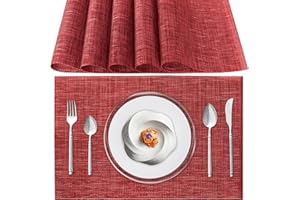 Poligono Zmywalne Podkładki Stołowe, zestaw 6 sztuk PVC Podkładki Śniadaniowe, Antypoślizgowe, Odporne na Ciepło, Do Stołu Kuchennego, Czerwony