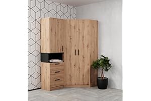 ‎MARMEX MEBLE Marmex Grant Set 15A 91x195x143 EIN geräumiger Eckschrank mit Einlegeböden und Kleiderstangen EIN Standregal Soft-Close Funktion Jugendzimmer Schlafzimmer Eckkleiderschrank Artisan Eiche+schwarz