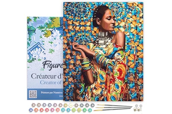 Figured'Art Pintar por Numeros Adultos con marco Niña India - Manualidades pintura acrilica Kit Cuadro DIY completo - 40x50cm con bastidor montado