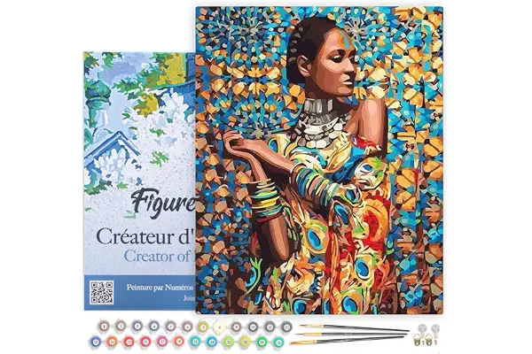 Figured'Art Pintar por Numeros Adultos con marco Niña India - Manualidades pintura acrilica Kit Cuadro DIY completo - 40x50cm con bastidor montado
